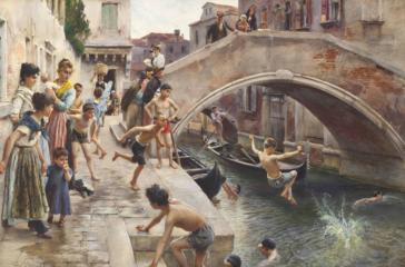 1893 ludwig johann passini children leaping into a venetian canal mini